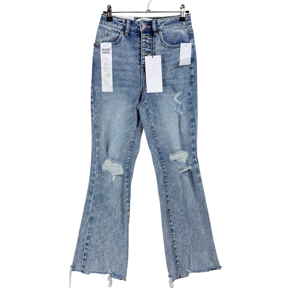 Tinseltown Flare Jeans Women 0 Hi-Rise Distressed Light Wash Boho Y2K Retro NWT